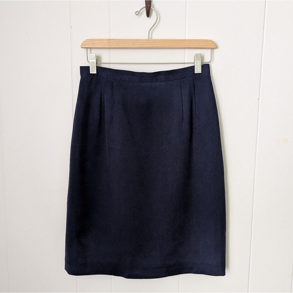 Vintage Navy Blue Silk Pencil Skirt By Talbots Size 6